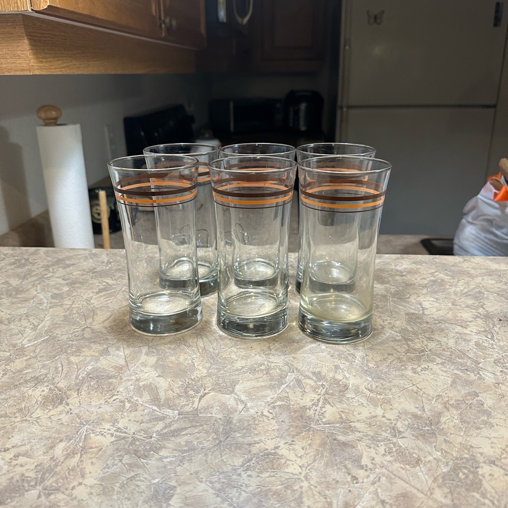 Vintage late 1960’s/early 1970’s Elegant 6- Glass Tumblers with Coral